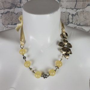 Vintage 90s Robert Rose Ribbon Choker Pale Yellow Bridgerton Regal